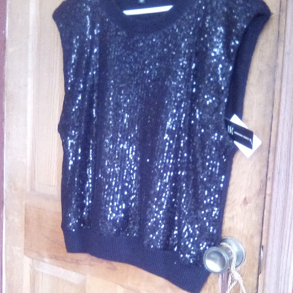 INC International Concepts Sequin Blouse - Black and Silver - Picture 3 of 4